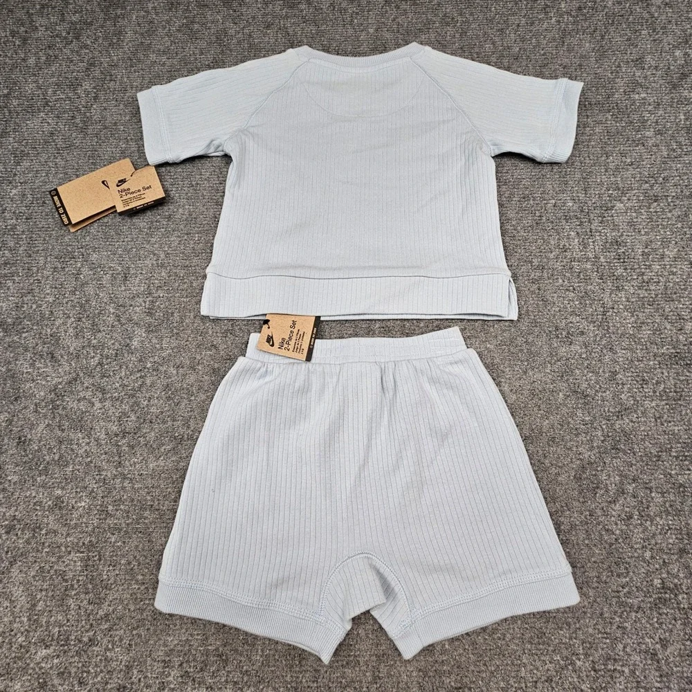 Nike Unisex 2-Piece Set Ribbed T-Shirt and Shorts Organic Cotton Blue 24M - Picture 2 of 14